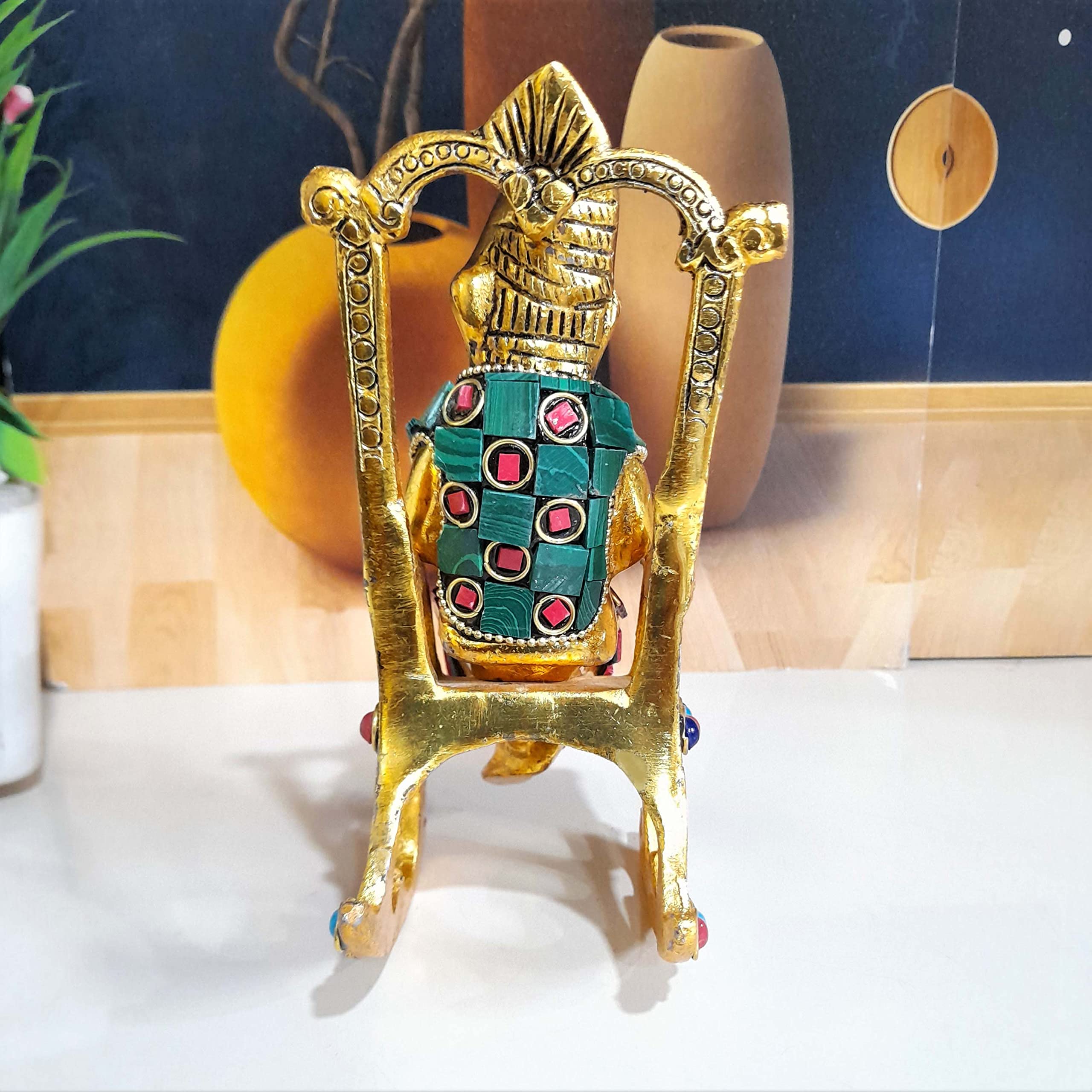 Kridaykraft Chair Ganesha Ji Reading Book With Stone Work,Ganesha Metal Statue,Ganpati Murti Idol For Pooja & Home,Office Dcor G